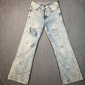 Uniq By Liz Jeans Womens 25 1 Light Wash Acid Distressed Wide Leg Retro Rocker